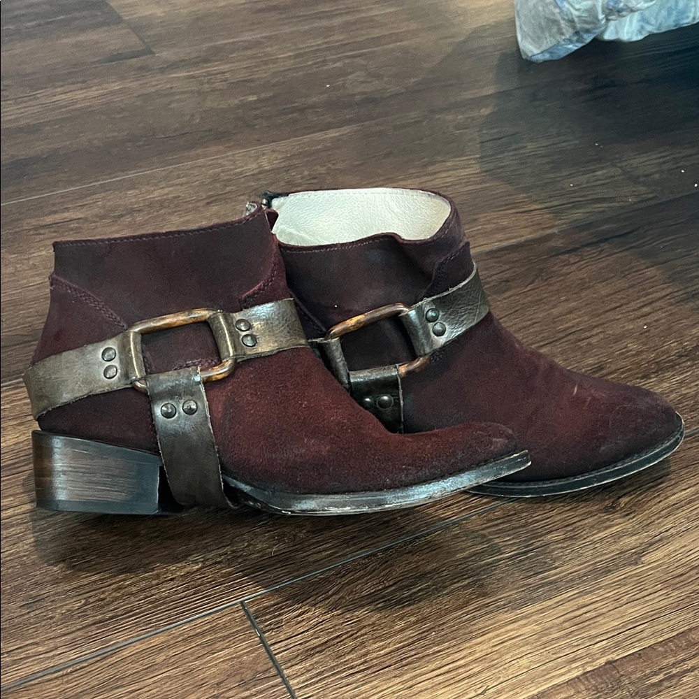 Frye Burgundy Ankle Boots with Buckle